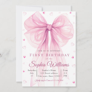 Elegant rosa hjärtbåge för baby shower-inbjudan inbjudningar
