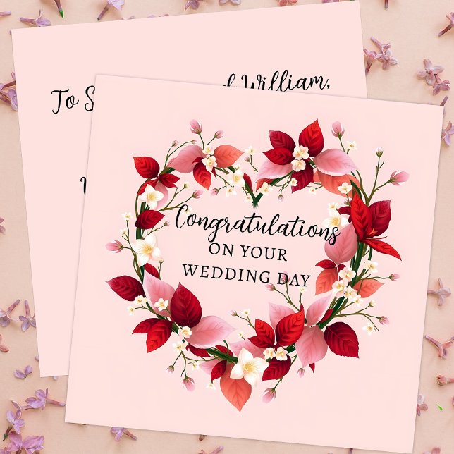 Elegant Rosa Hjärtkrans Bröllopskort (Skapare uppladdad)