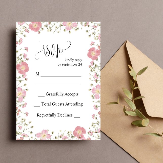 Elegant Rosa Höst Blommig Bröllops-Svarskort Inbjudningar (Elegant pink autumn floral RSVP card captures responses with soft seasonal charm.)