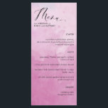 Elegant Rosa Hues Watercolor Bröllop Menu Meny<br><div class="desc">Elegant bröllop-menyn med delikat rosa hues vattenfärg tvättar bakgrund och vackra, handskrivna calligrafidetaljer. Contemporary, enkel och elegant stil. Möjlighet att anpassa med menyn, namn och händelsen. Du kan justera textpositionen storlekt och stil genom att välja "anpassa ytterligare". En del av vår insamling av Glatt Blommigt för Lila och Rosa med...</div>