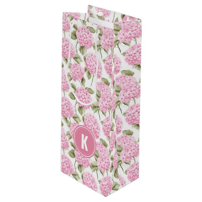 Elegant Rosa Hydragea Flowers Mönster Monogram (Framsidan Vinklad)