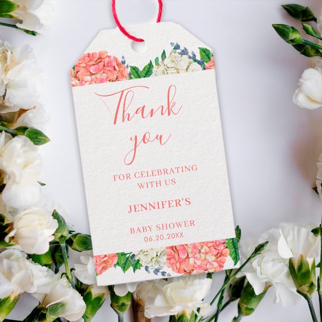 Elegant Rosa Hydrangea Baby Shower Tack Presentetikett (Skapare uppladdad)