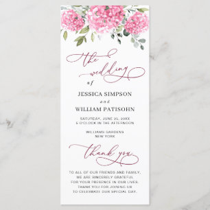Elegant Rosa Hydrangea Blommigt Bröllop Ceremony Program