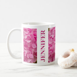 elegant Rosa Hydrangea Blommigt Lettering Kaffemugg