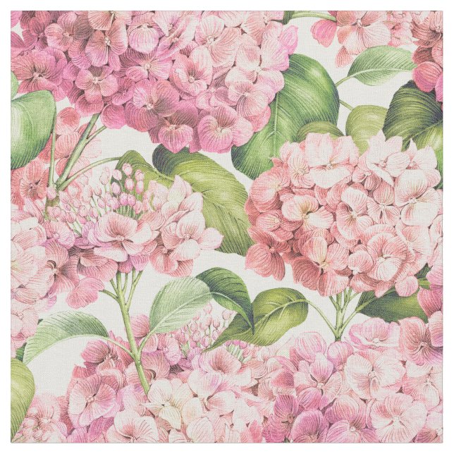 Elegant  Rosa Hydrangea Blommönster Fabric Tyg (Närbild)