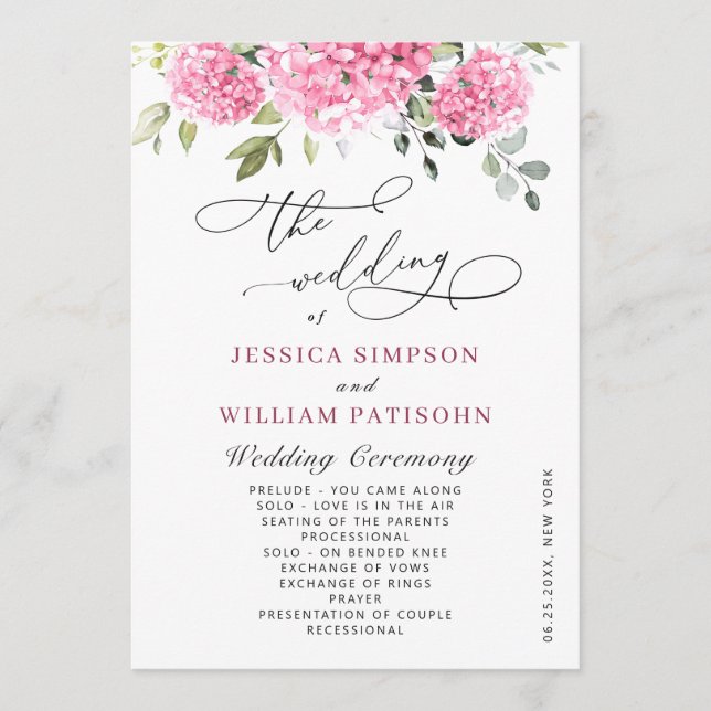 Elegant Rosa  Hydrangea Boho Bröllop Ceremony Program (Framsida)