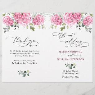 Elegant Rosa Hydrangea Bröllop Ceremony-programmet