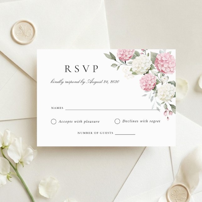 Elegant Rosa Hydrangea Bröllops-RSVP-kort Inbjudningar (Skapare uppladdad)