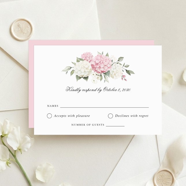Elegant Rosa Hydrangea Bröllops-RSVP-kort Inbjudningar (Skapare uppladdad)