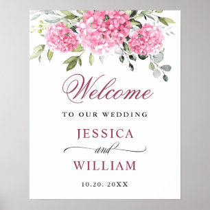 Elegant Rosa Hydrangea Eucalyptus Bröllop Välkomme Poster
