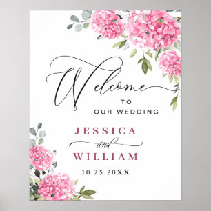Elegant Rosa Hydrangea Eucalyptus Bröllop Välkomme Poster