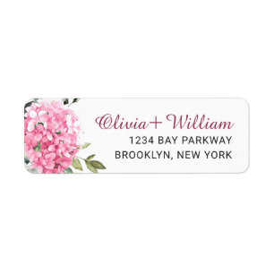 Elegant Rosa Hydrangea Eucalyptus Returadress Etikett