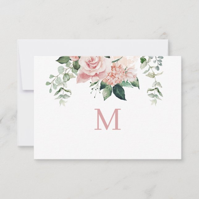 Elegant  Rosa Hydrangea Monogram Note Card (Framsida)