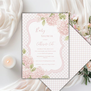 Elegant Rosa Hydrangea Rutigt Babyfirande Inbjudningar