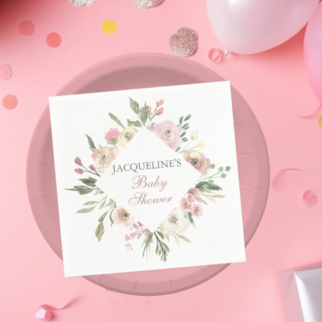 Elegant  Rosa Ivory Blommigt Vår Baby Shower Pappersservett (Skapare uppladdad)