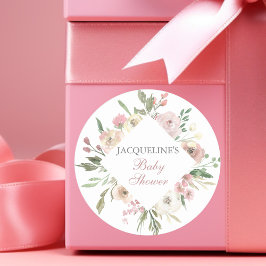 Elegant  Rosa Ivory Blommigt Vår Baby Shower Runt Klistermärke
