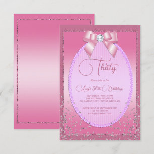Elegant Rosa Jewel Diamond Bow & Confetti Birthday Inbjudningar