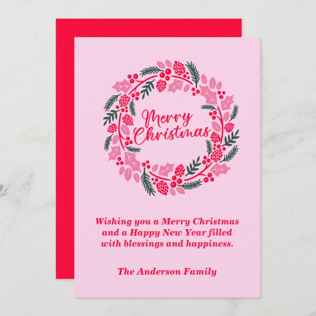 Elegant Rosa Juldagen Utandning Julkort (Fram/baksida)
