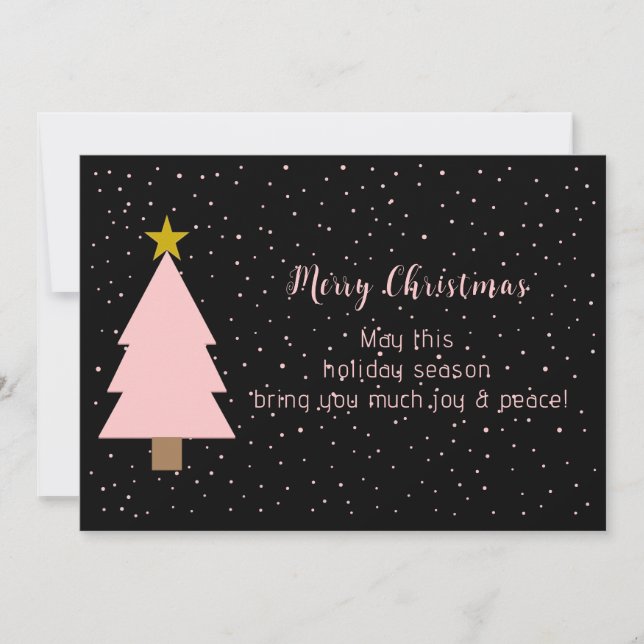 Elegant Rosa Julgran, Golden Star on Black Julkort (Framsida)