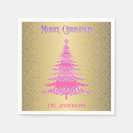 Elegant Rosa Julgran Guld Namn Ornament Pappersservett