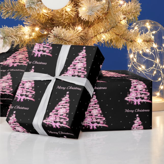 Elegant Rosa Julgran Mönster Black Presentpapper (Helgdagar)