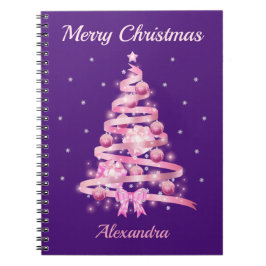 Elegant Rosa Julgran Namn Anpassningsbar Anteckningsbok
