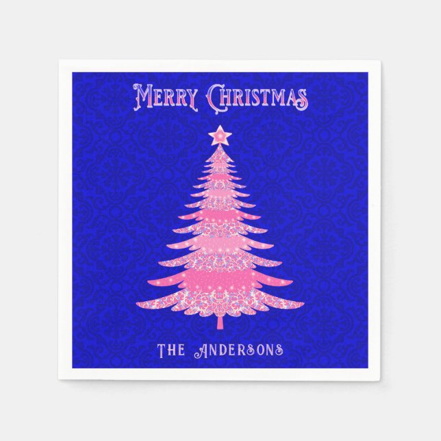 Elegant Rosa Julgran Personlig Snöflake Pappersservett (Framsidan)