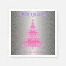 Elegant Rosa Julgran Silver Namn Ornament