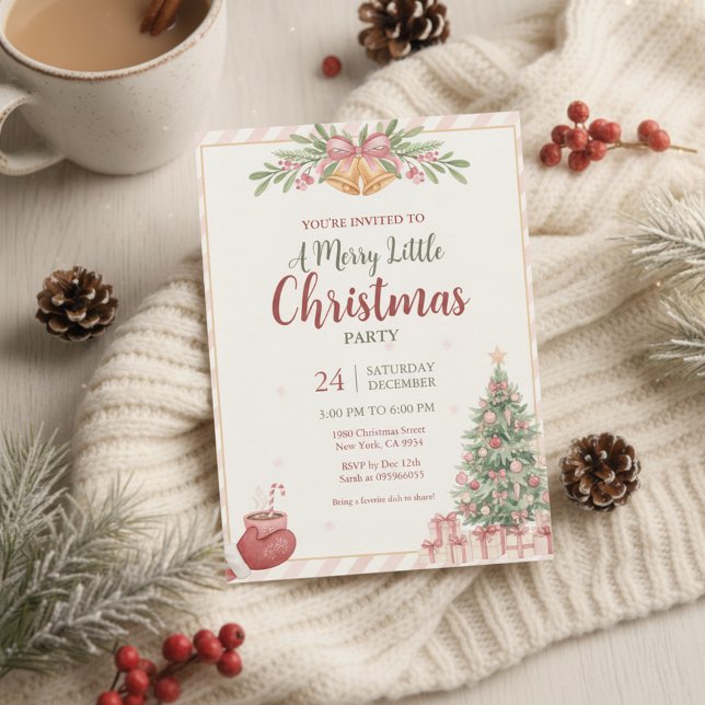 Elegant Rosa Julklockor Inbjudan (Elegant Pink Christmas Bells Invitation)
