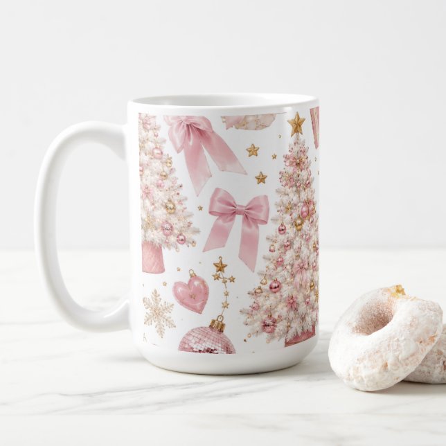 Elegant rosa julmönster  kaffemugg (Med munk)