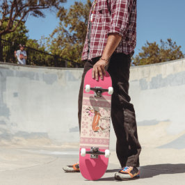 Elegant rosa julskateboard med dovmönster mini skateboard bräda 18,5 cm