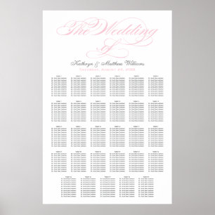 Elegant rosa kalligrafi bröllopsplatskarta poster