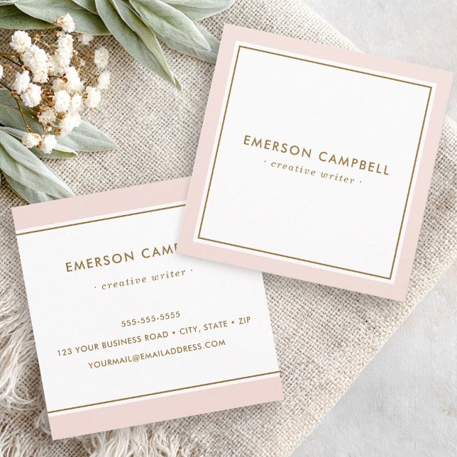 Elegant rosa kant minimalistisk professionell fyrkantigt visitkort (Elegant blush pink border minimal professional square business card)