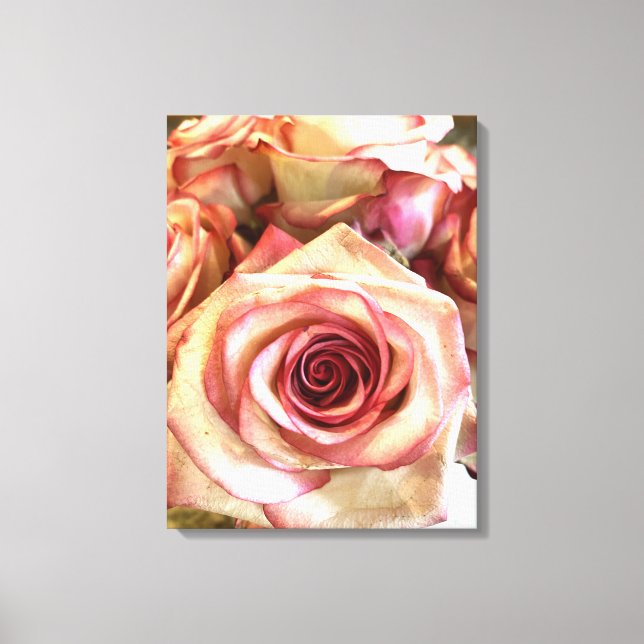 Elegant Rosa Kantade Vita Rosor Foto Canvas Vägg  (Framsida)