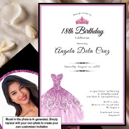 Elegant rosa klänning 18-årsdebut inbjudningar