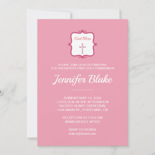 Elegant Rosa Kor Girl First Communion-inbjudan Inbjudningar