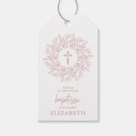 Elegant Rosa Kors Flick Dop Favor Presentetikett