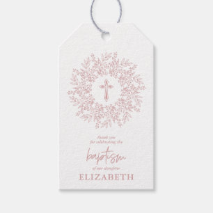 Elegant Rosa Kors Flick Dop Favor Presentetikett