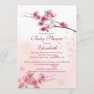 Elegant rosa körsbärsröd blommarblommigtbaby inbjudningar