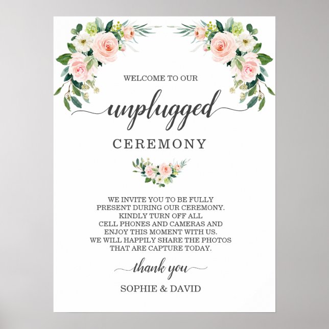Elegant Rosa Kräm Blommig Avstängd Ceremoni-skylt Poster (Framsidan)