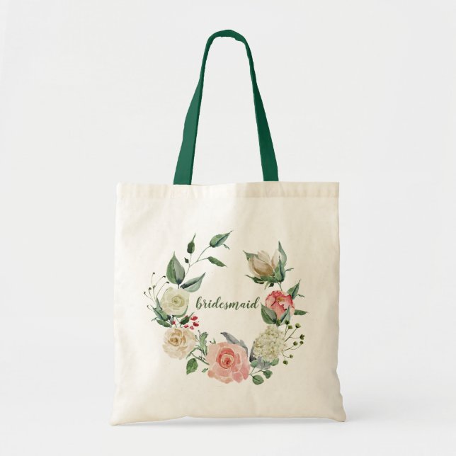 Elegant Rosa Kräm Ros Brudtärna Manus Bröllop Tygkasse (Framsidan)