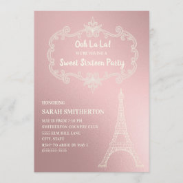 Elegant rosa krämfärgad Eiffeltorn Vit Sweet 16 Inbjudningar