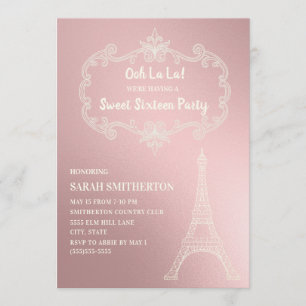Elegant rosa krämfärgad Eiffeltorn Vit Sweet 16 Inbjudningar
