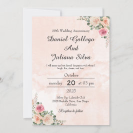 Elegant Rosa Krämfärgade Blommiga Bröllopsjubileum Inbjudningar