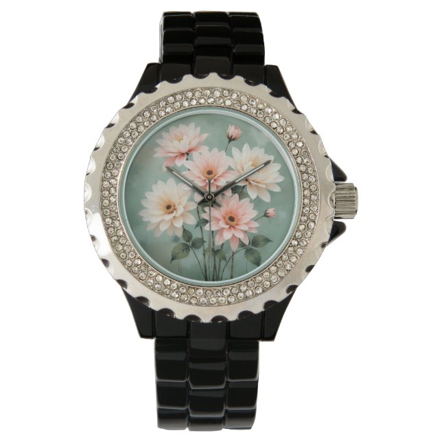Elegant Rosa Krysantemumkonst Armbandsur (Framsida)
