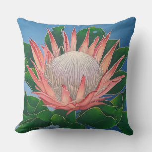 Elegant Rosa Kung Protea   Blomma Botanisk Konst Kudde