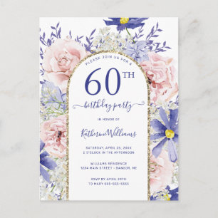 Elegant rosa lila 60-årsfirande födelsepartaj invi vykort