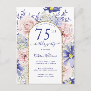 Elegant Rosa Lila 75:e Födelsedagsfest inbjudan