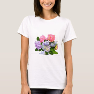 Elegant rosa lila blåa blommor blommigt hydrangeas t-shirt
