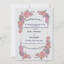 Elegant Rosa Lila Blommig Ros Inbjudan